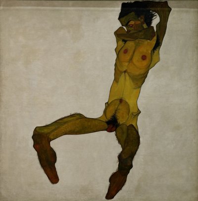 Sitzender männlicher Akt (Selbstporträt) von Egon Schiele